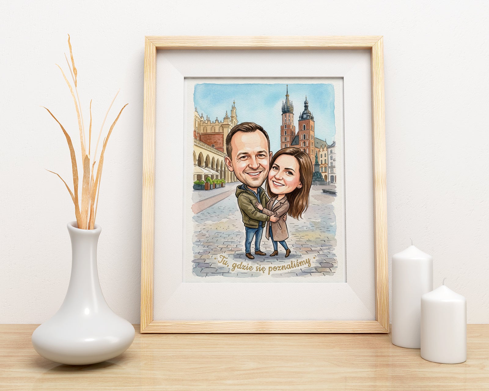 Karykatura pary „Tu, gdzie się poznaliśmy” – Kraków mockup 3