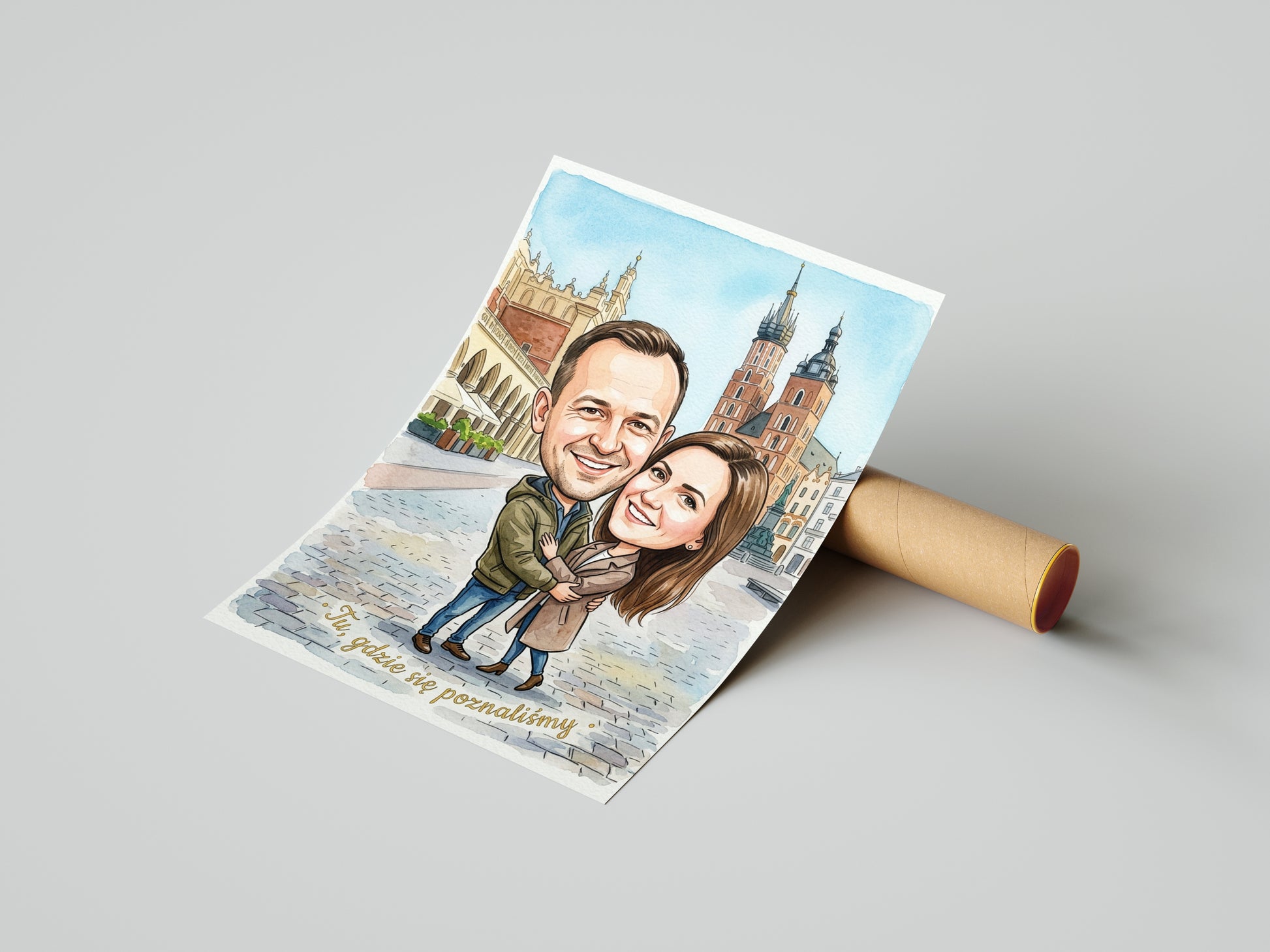 Karykatura pary „Tu, gdzie się poznaliśmy” – Kraków mockup 4