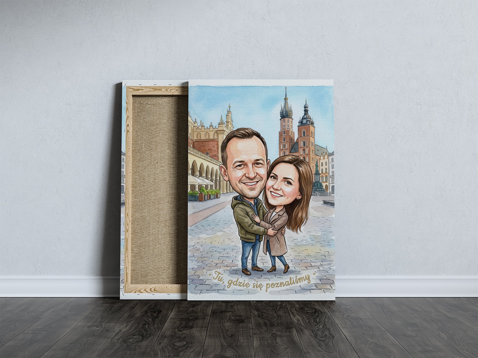 Karykatura pary „Tu, gdzie się poznaliśmy” – Kraków mockup 5