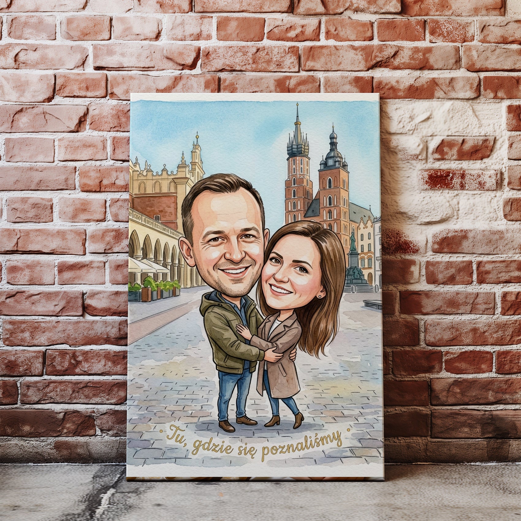 Karykatura pary „Tu, gdzie się poznaliśmy” – Kraków nacegle