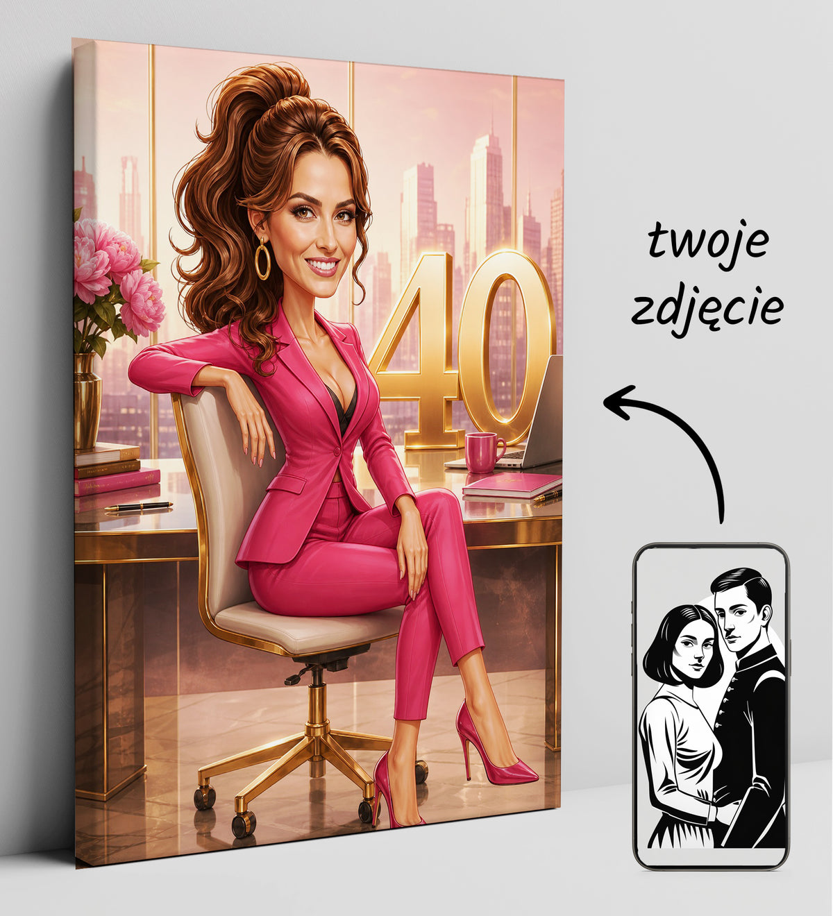 Karykatura personalizowana na 40 urodziny dla kobiety glowne