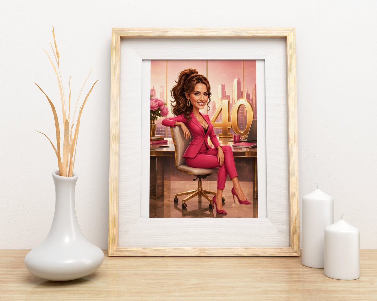 Karykatura personalizowana na 40 urodziny dla kobiety mockup 5