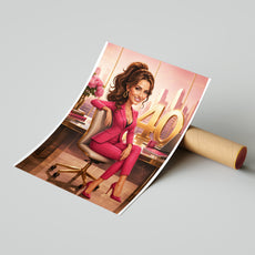 Karykatura personalizowana na 40 urodziny dla kobiety mockup 6