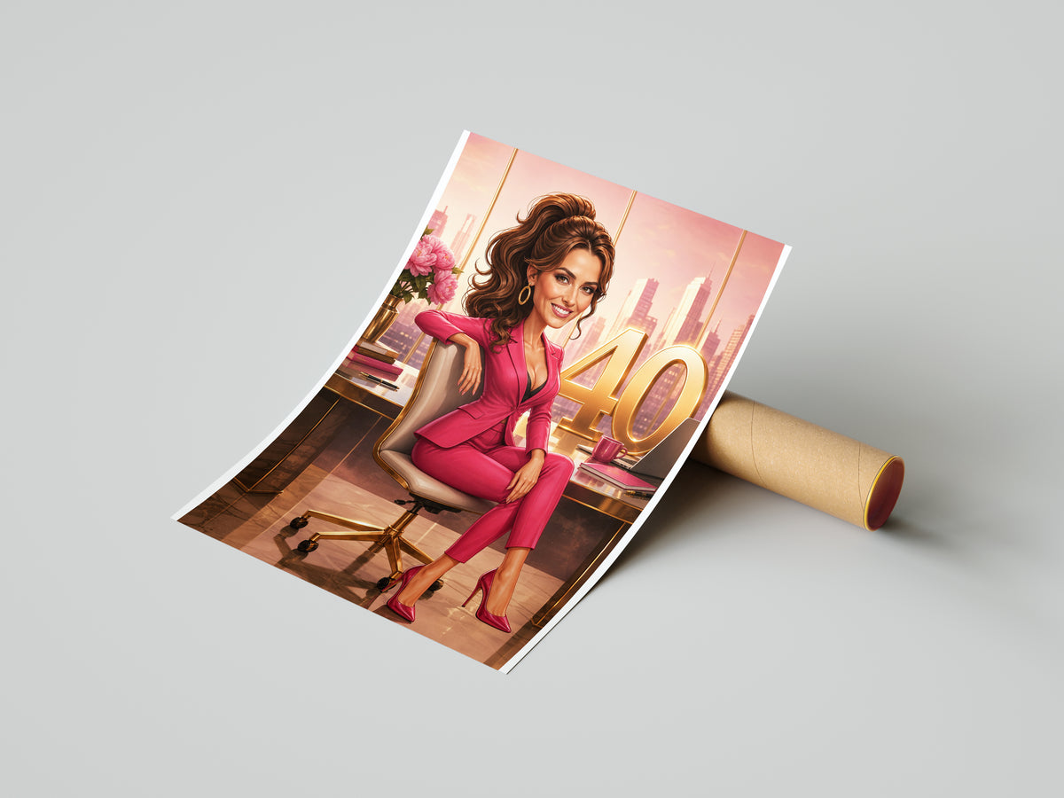 Karykatura personalizowana na 40 urodziny dla kobiety mockup 6