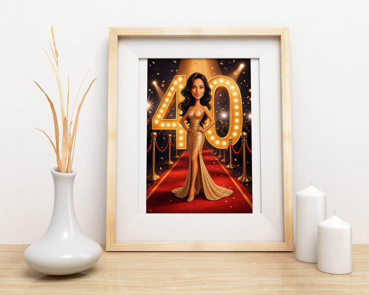 Karykatura personalizowana na 40 urodziny glamour mockup 3
