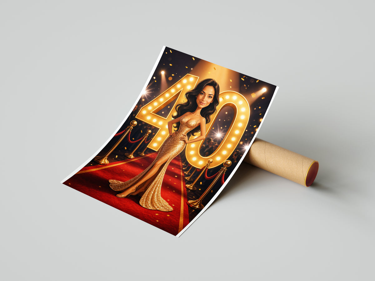 Karykatura personalizowana na 40 urodziny glamour mockup 4