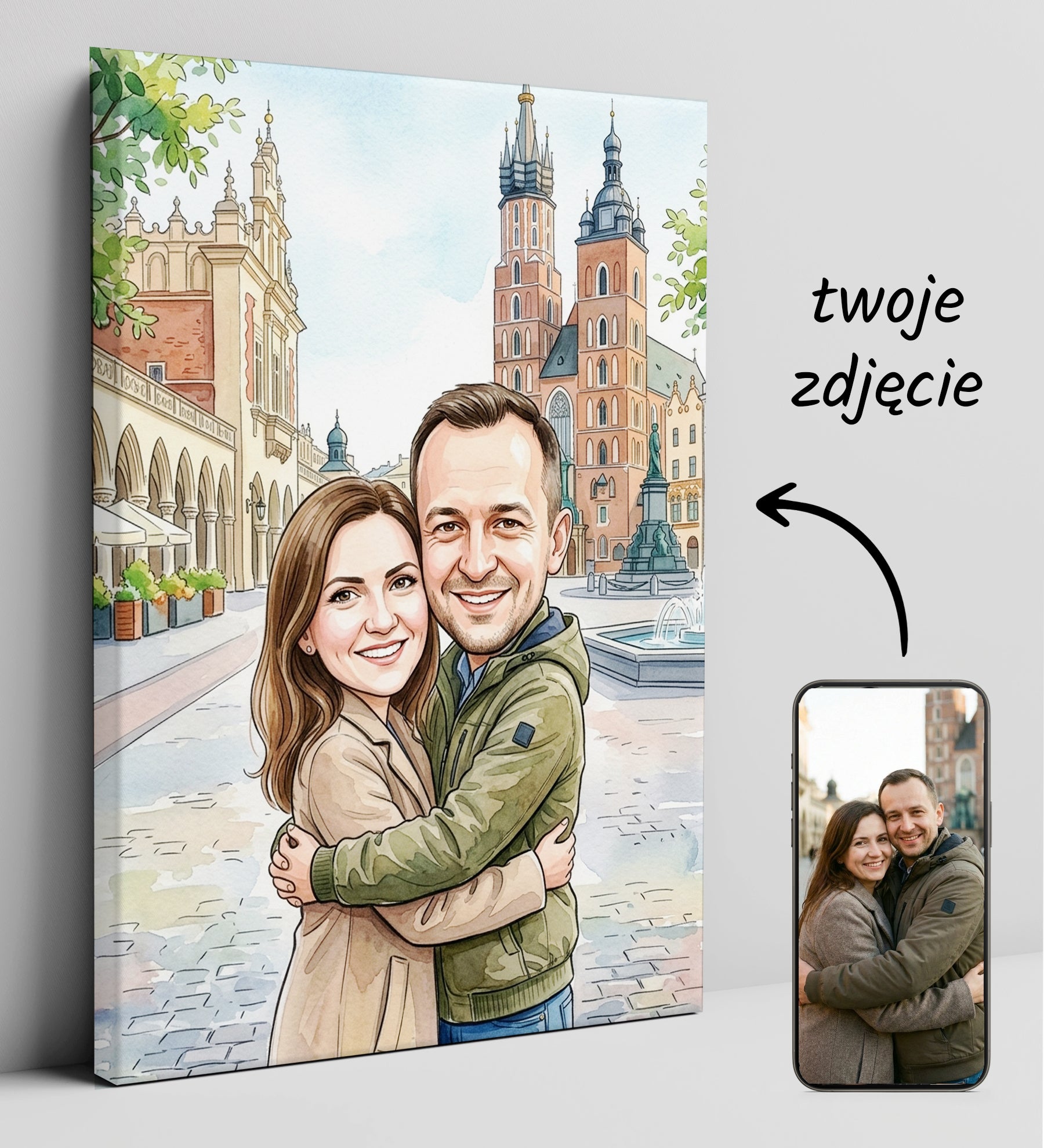 Karykatura personalizowana pary – Kraków Rynek Główny glowne