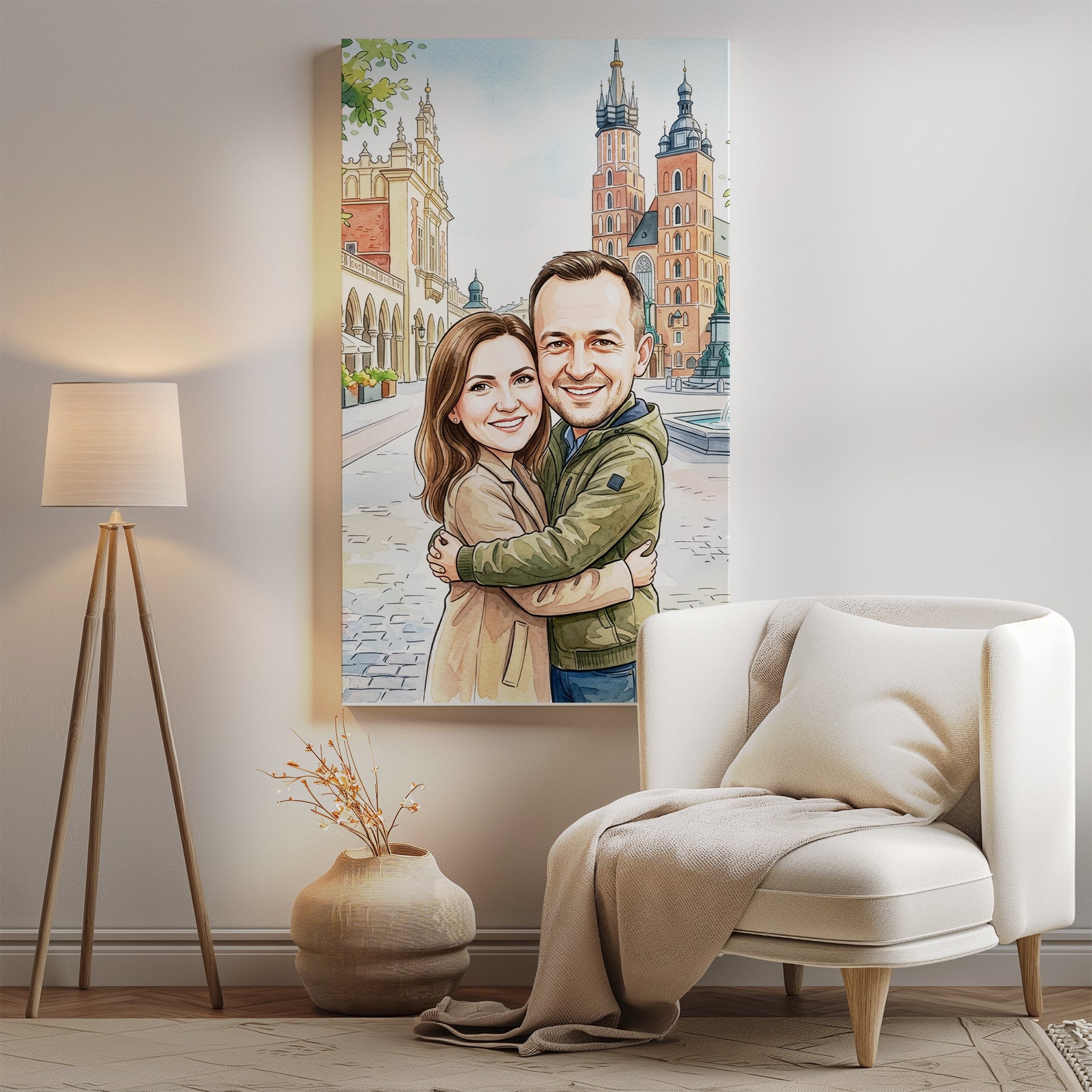 Karykatura personalizowana pary – Kraków Rynek Główny mockup 2