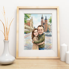 Karykatura personalizowana pary – Kraków Rynek Główny mockup 3