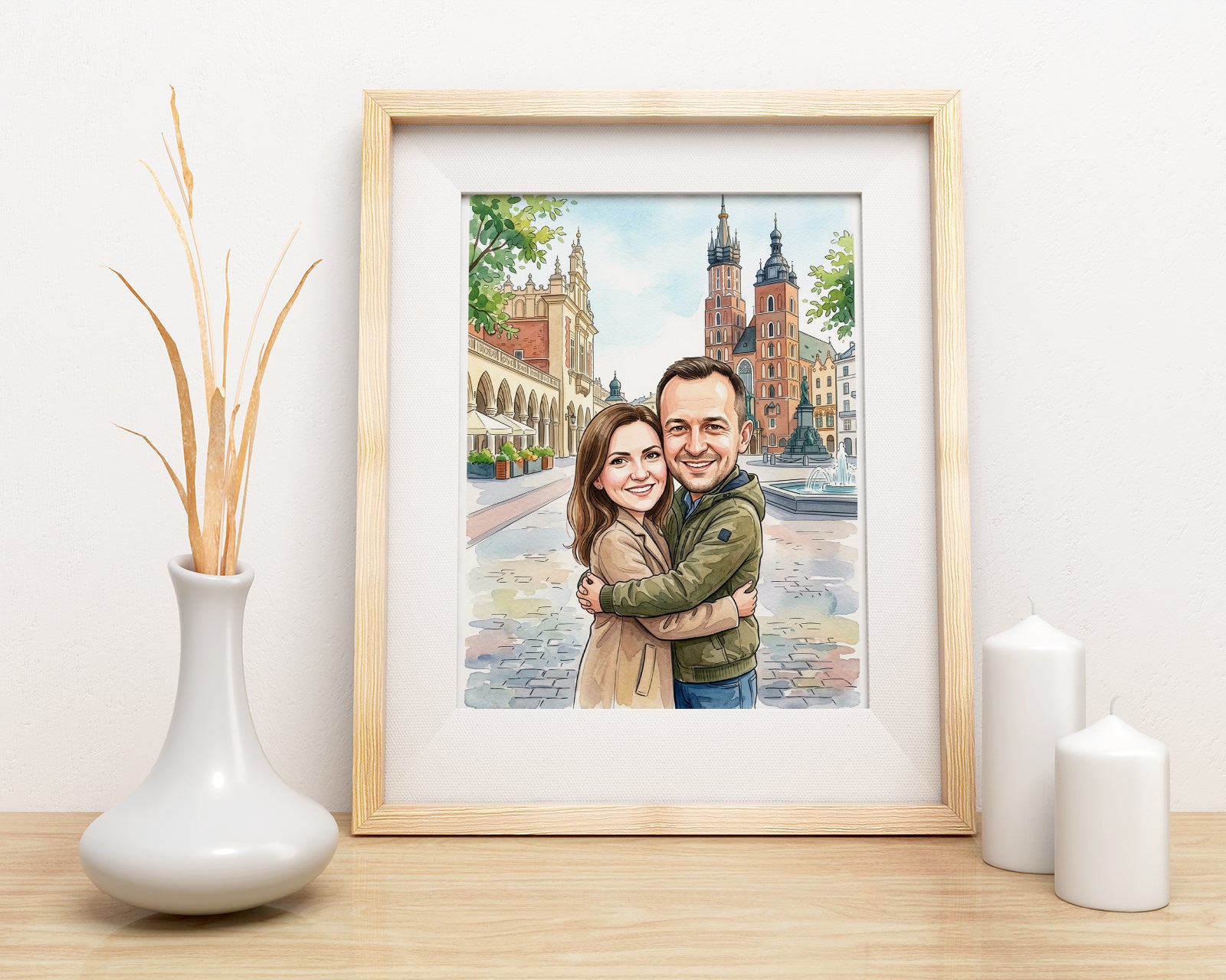 Karykatura personalizowana pary – Kraków Rynek Główny mockup 3