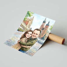 Karykatura personalizowana pary – Kraków Rynek Główny mockup 4