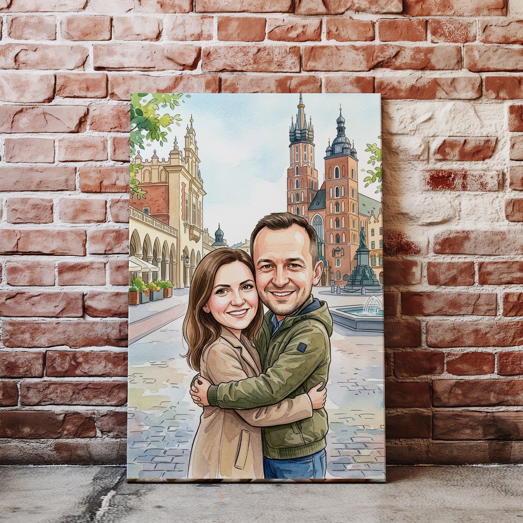 Karykatura personalizowana pary – Kraków Rynek Główny nacegle