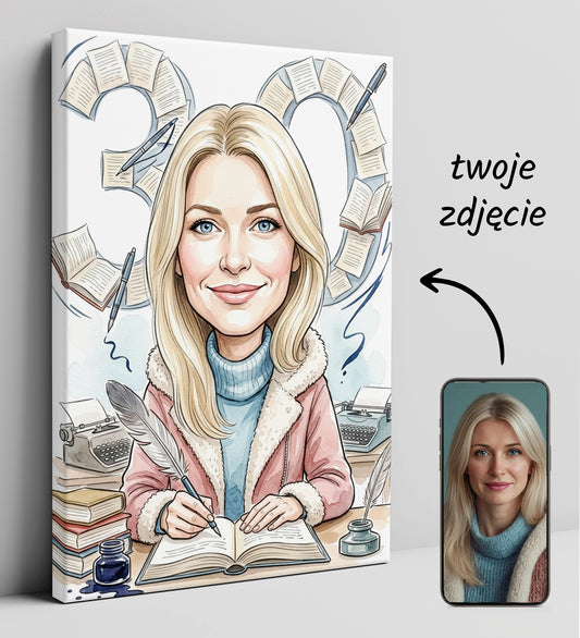 Karykatura Pisarka na 30 Urodziny - Personalizowany Prezent glowne