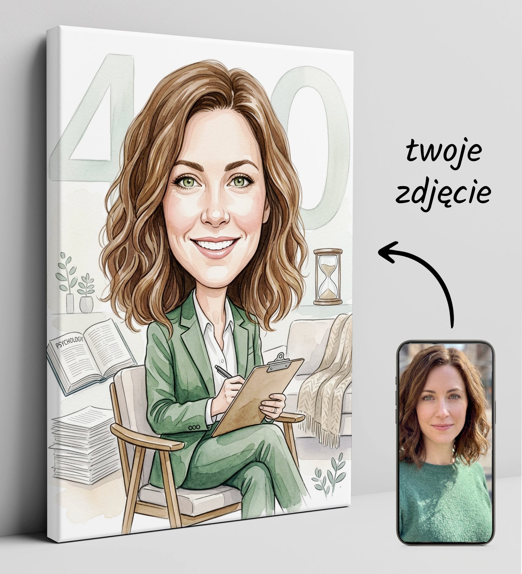 Karykatura personalizowana psycholog na 40 urodziny glowne