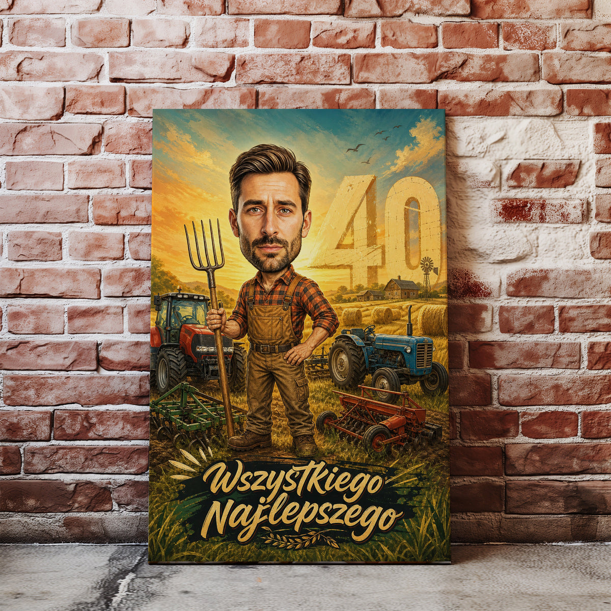 Karykatura rolnika na 40 urodziny ze zdjęcia mockup 1