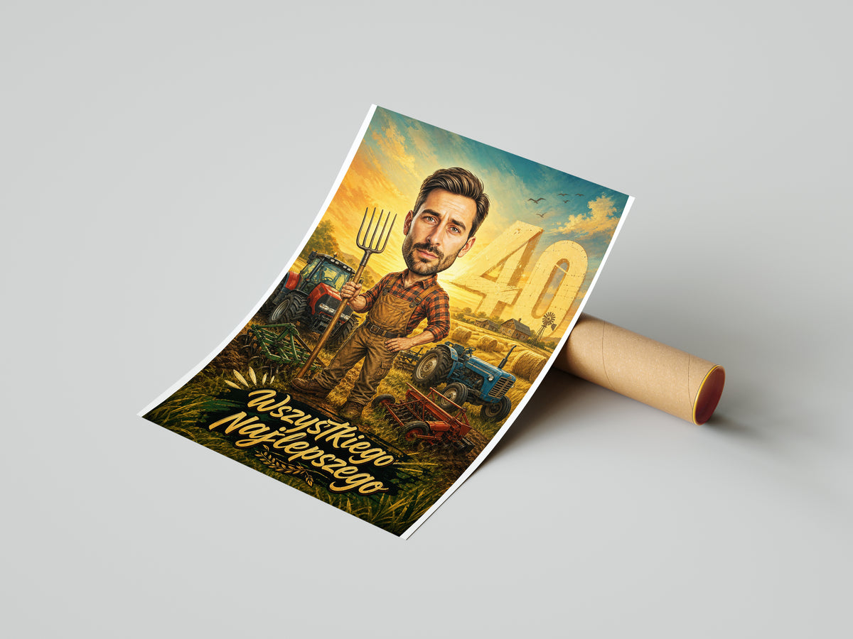 Karykatura rolnika na 40 urodziny ze zdjęcia mockup 4