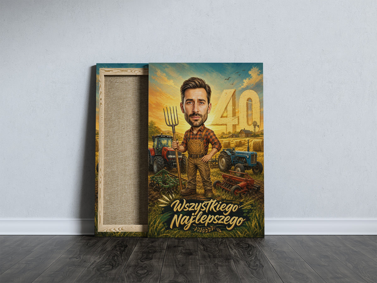 Karykatura rolnika na 40 urodziny ze zdjęcia mockup 5