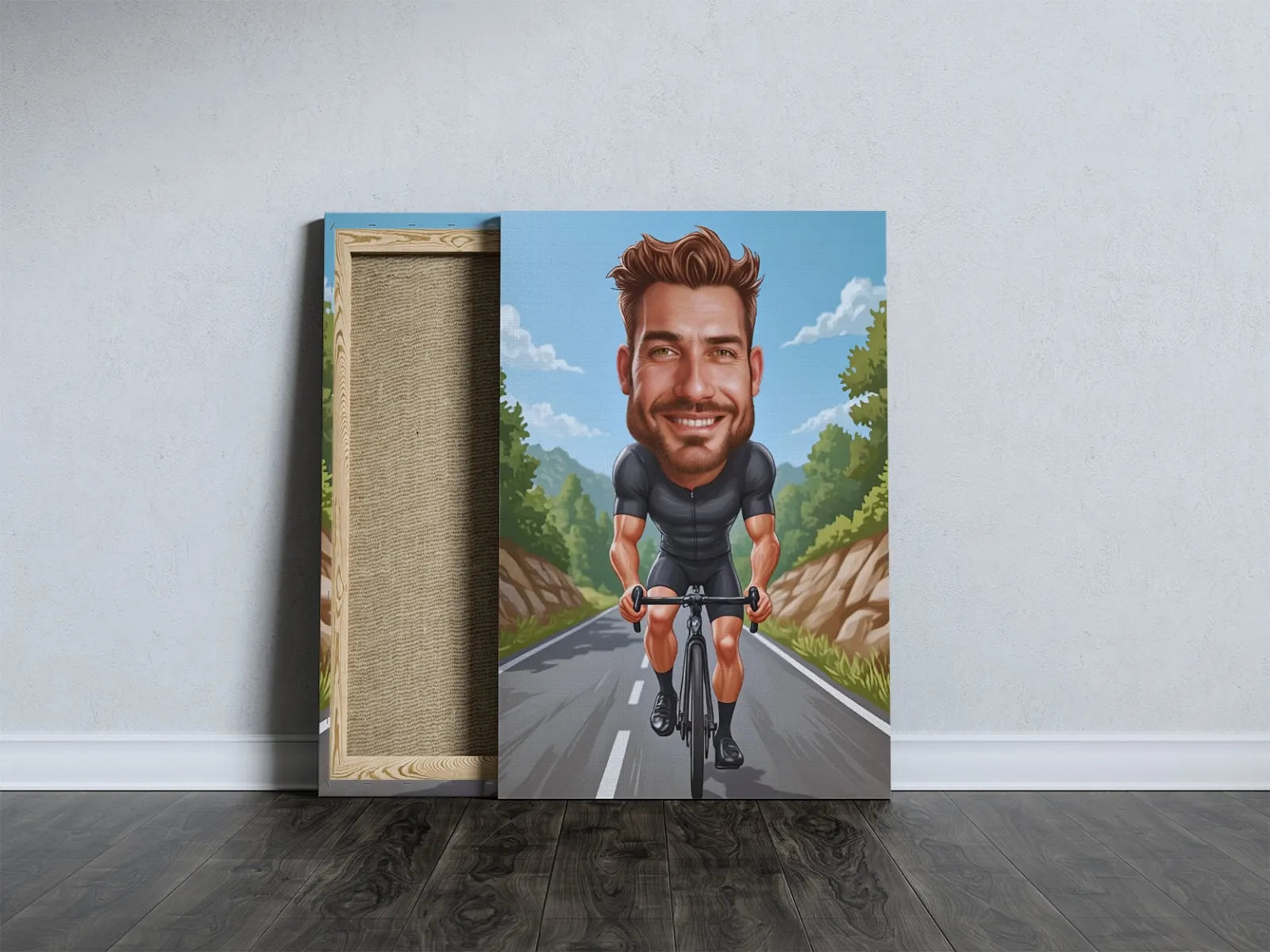 Canvas print of a cyclist caricature in Karykatura na rowerze gift idea