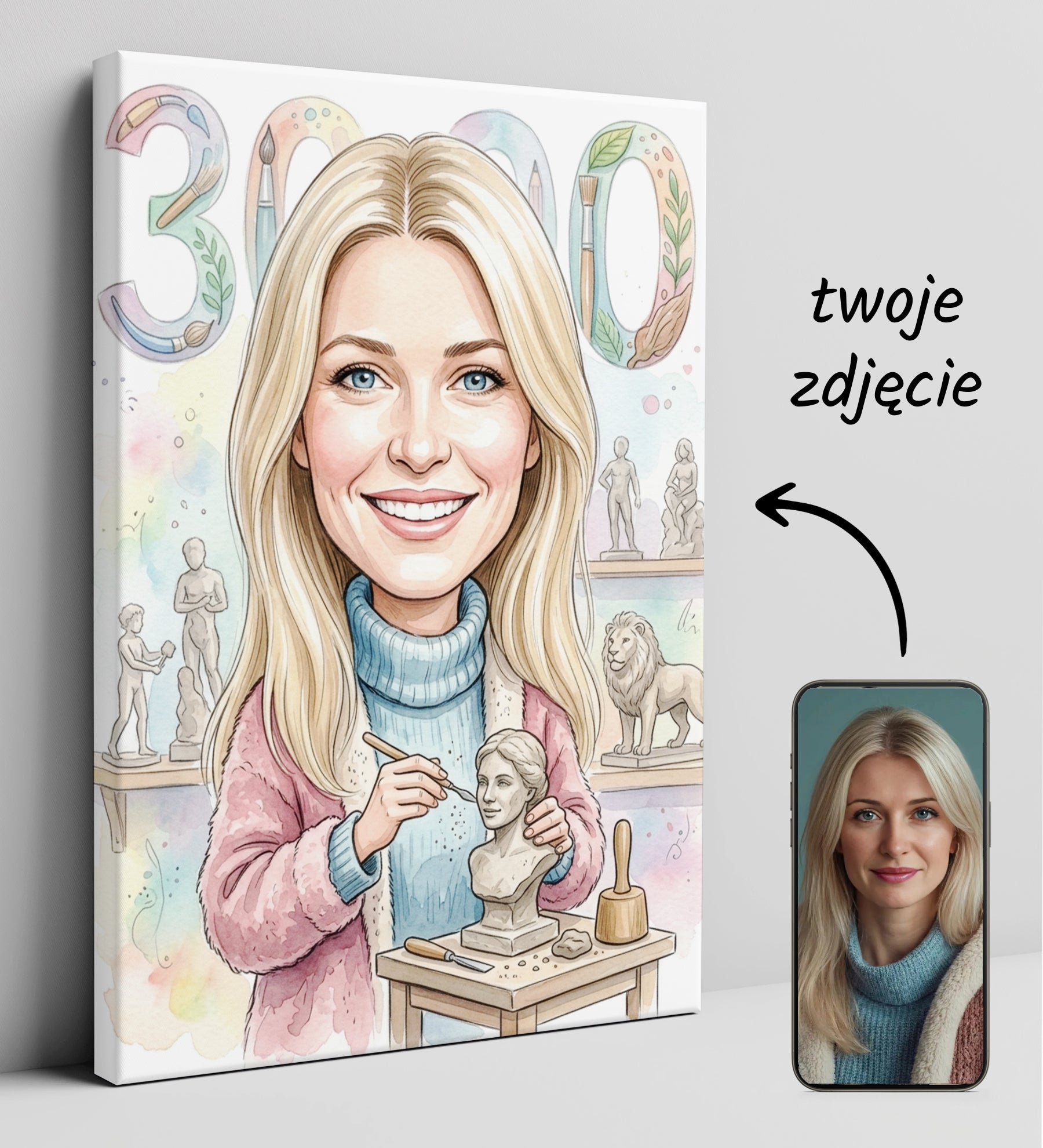 Karykatura rzeźbiarka na 40 urodziny – personalizowany prezent glowne