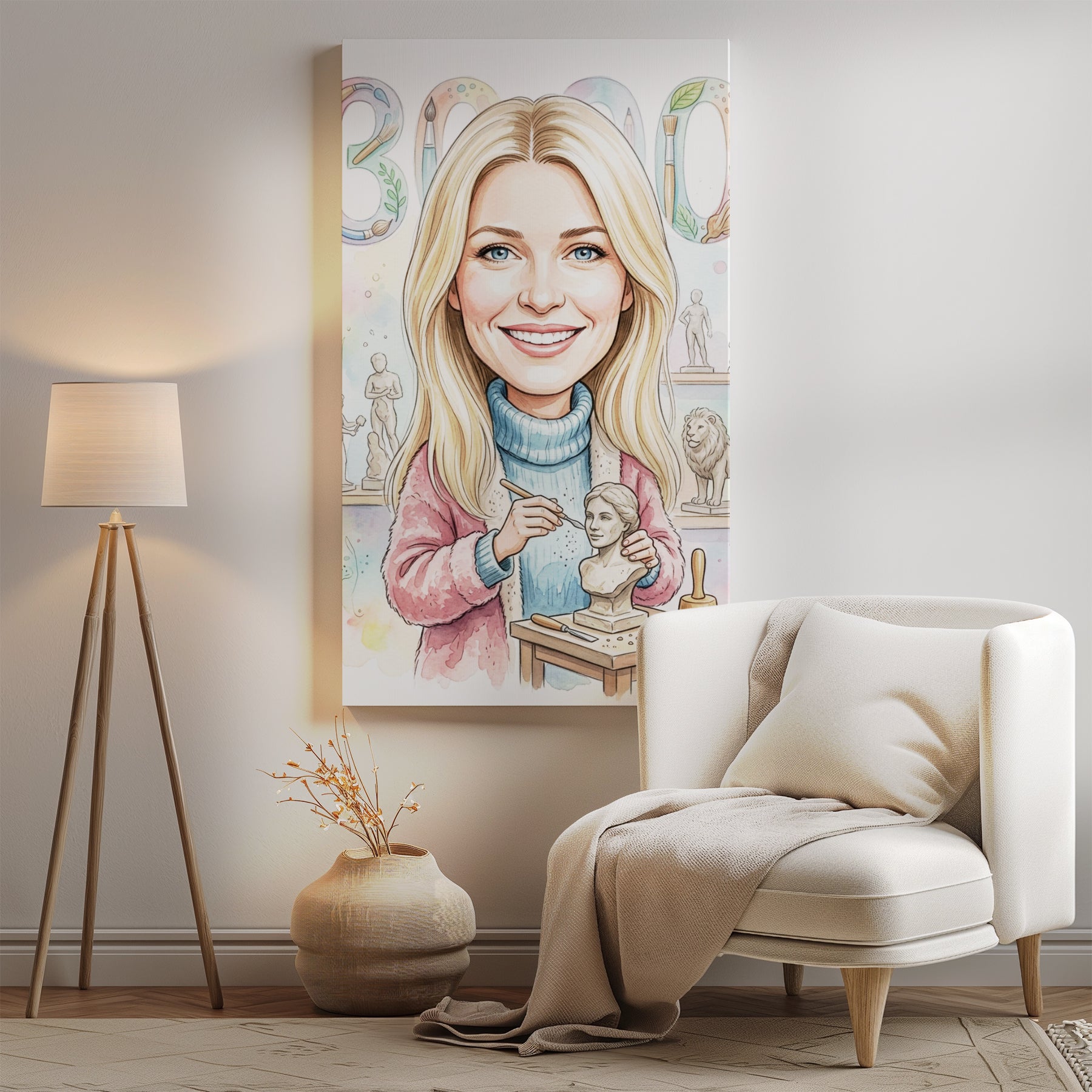 Karykatura rzeźbiarka na 40 urodziny – personalizowany prezent mockup 2