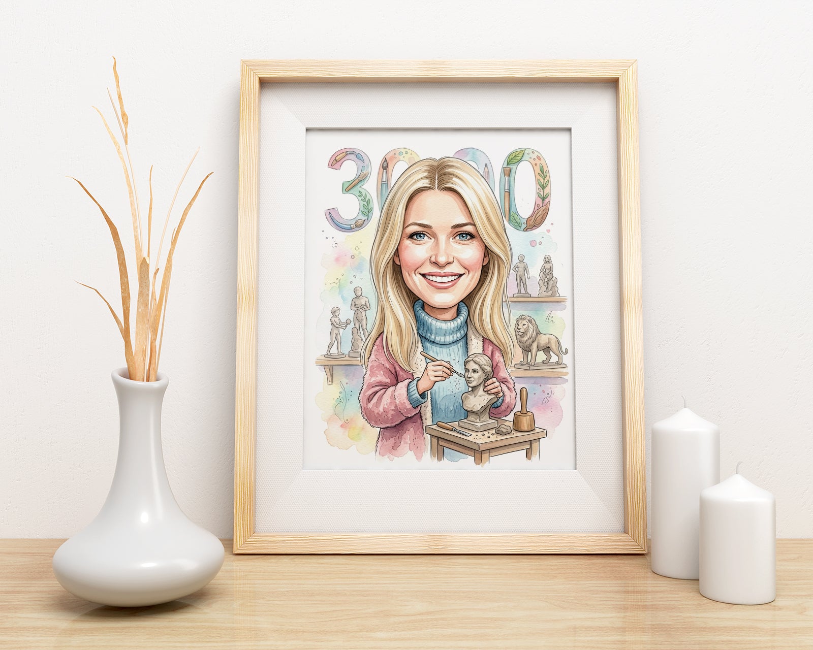 Karykatura rzeźbiarka na 40 urodziny – personalizowany prezent mockup 3