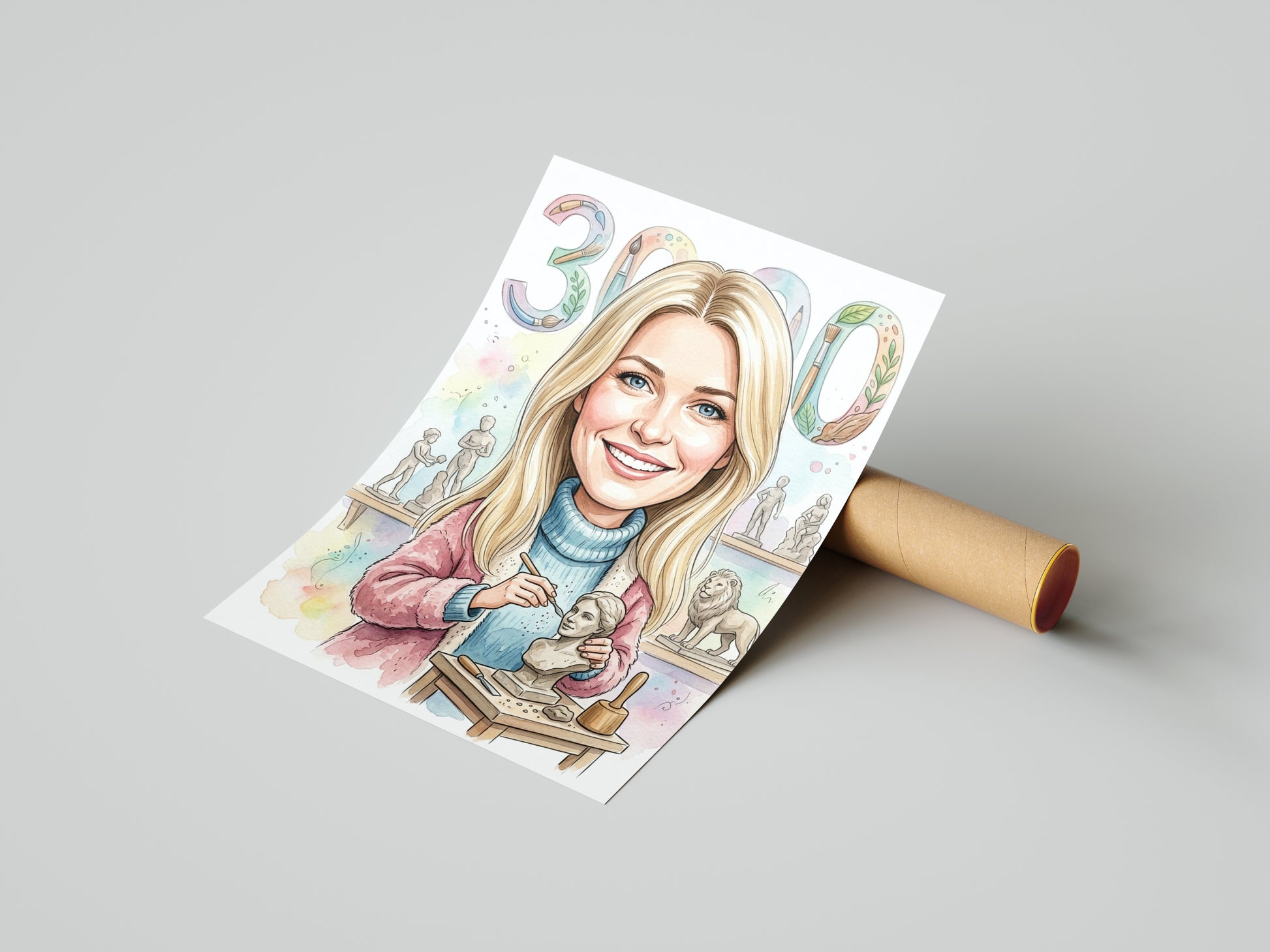 Karykatura rzeźbiarka na 40 urodziny – personalizowany prezent mockup 4