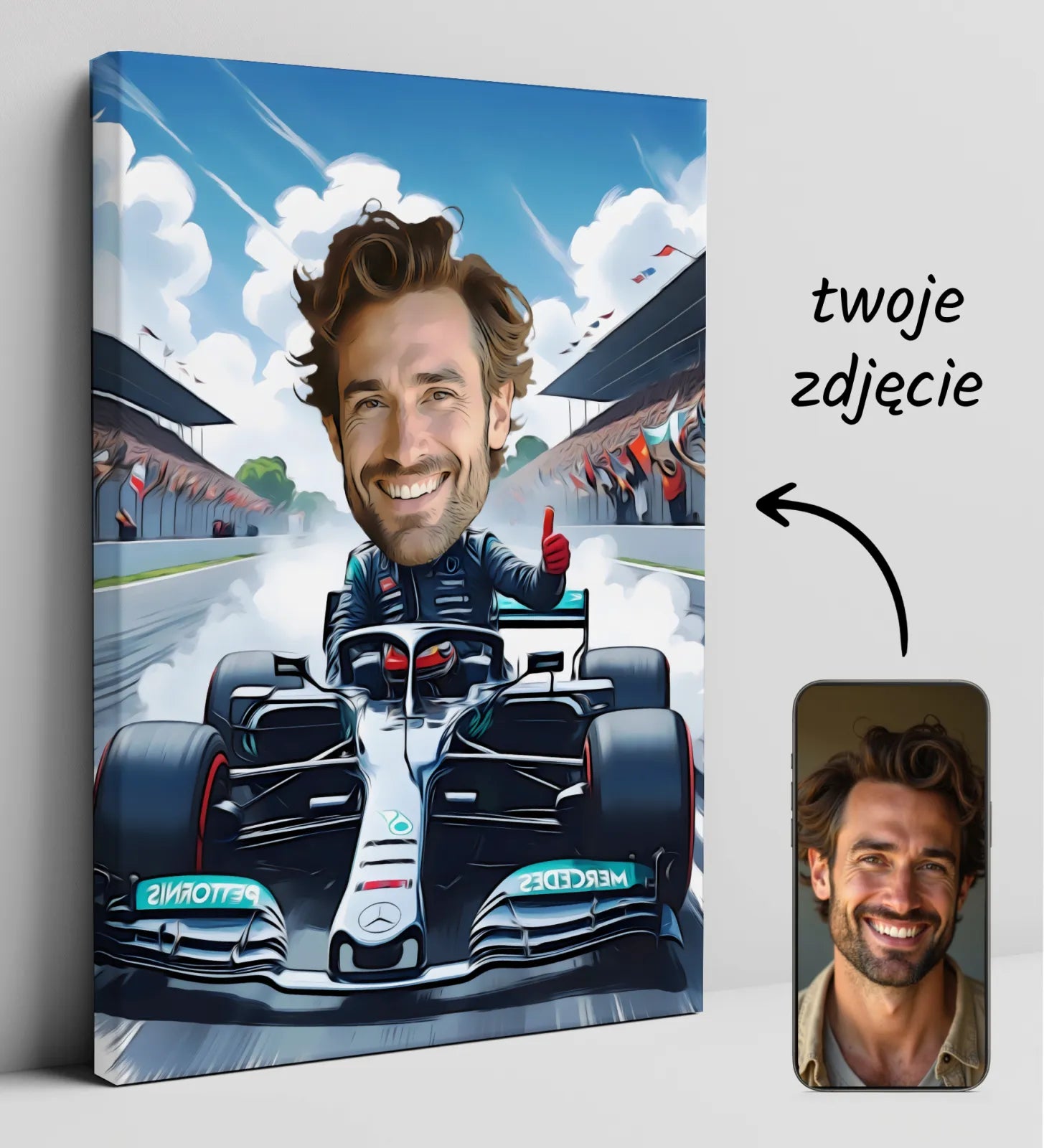 Karykatura Formuły 1 na płótnie - unikalny prezent dla fana F1