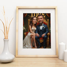 Framed caricature portrait of a newlywed couple in Karykatura ślubna pary młodej