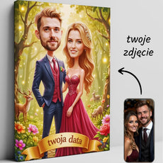 Personalizowana ślubna karikatura na płótnie w bajkowym lesie