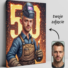 Spersonalizowany portret spawacza na płótnie na urodziny Karykatura spawacza