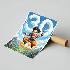 Kreskówkowy plakat urodzinowy z motywem Dragon Ball dla fana anime