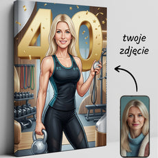 Karykatura trenerki personalnej na 40 urodziny - personalizowany glowne
