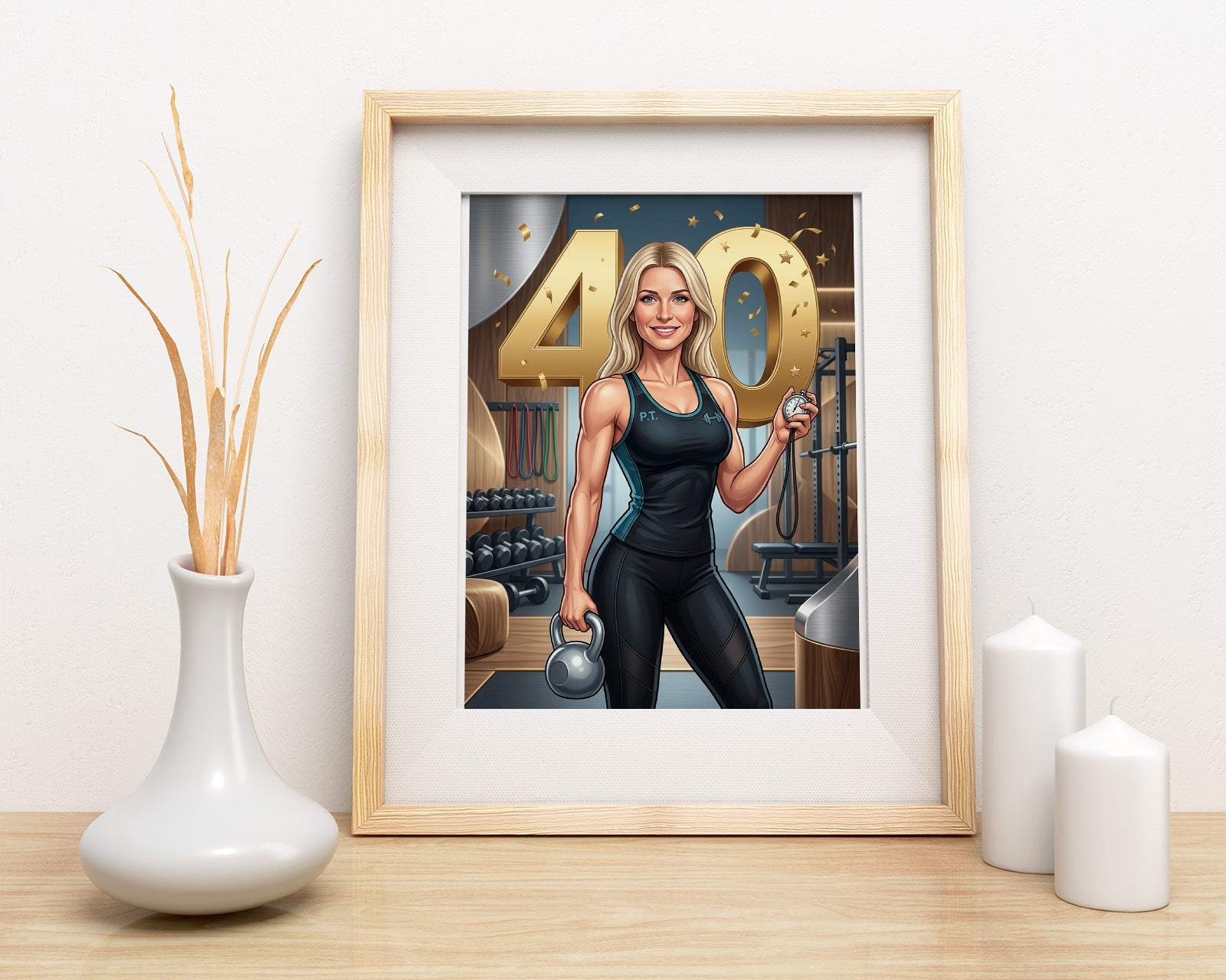 Karykatura trenerki personalnej na 40 urodziny - personalizowany mockup 3