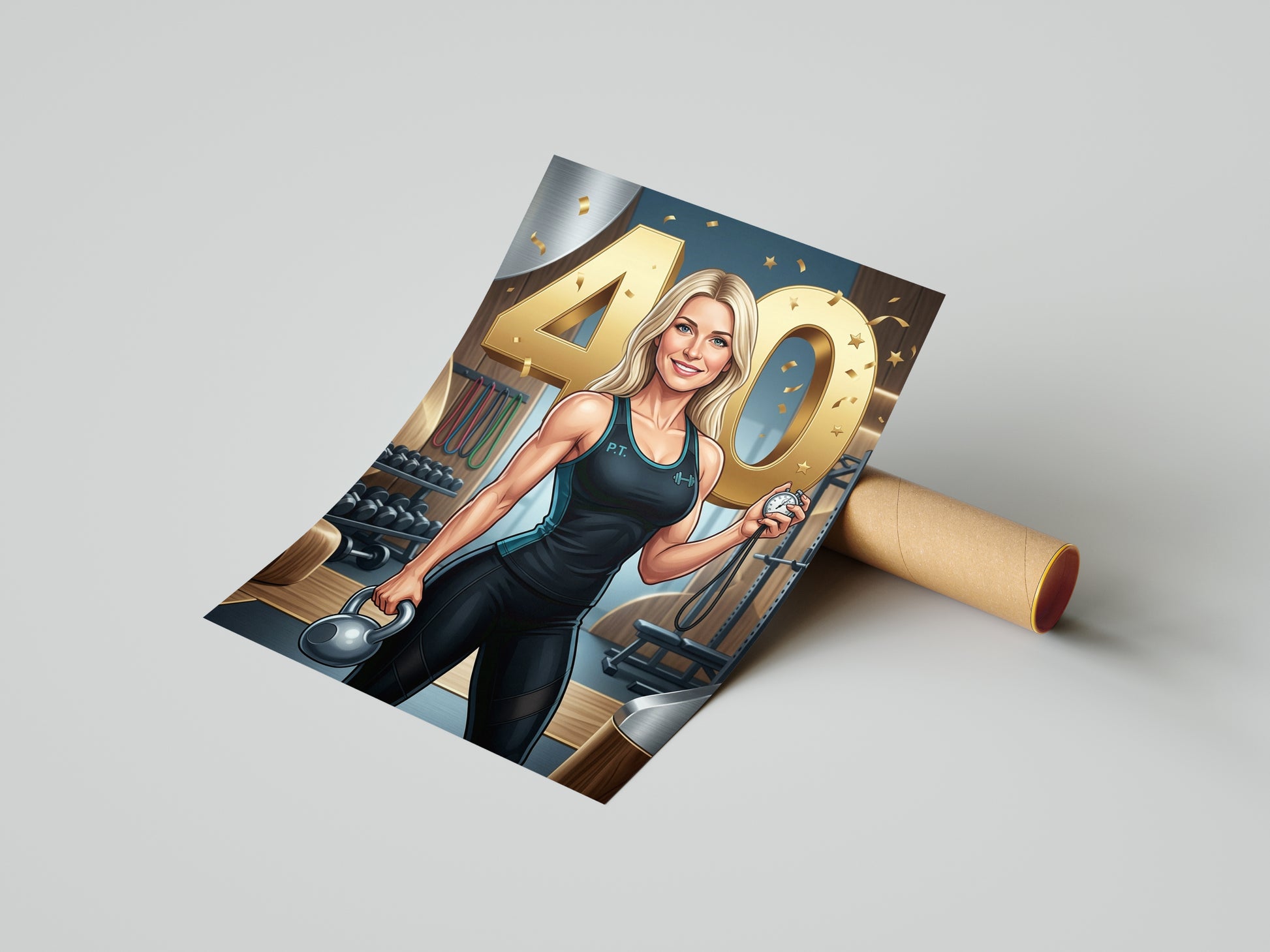 Karykatura trenerki personalnej na 40 urodziny - personalizowany mockup 4