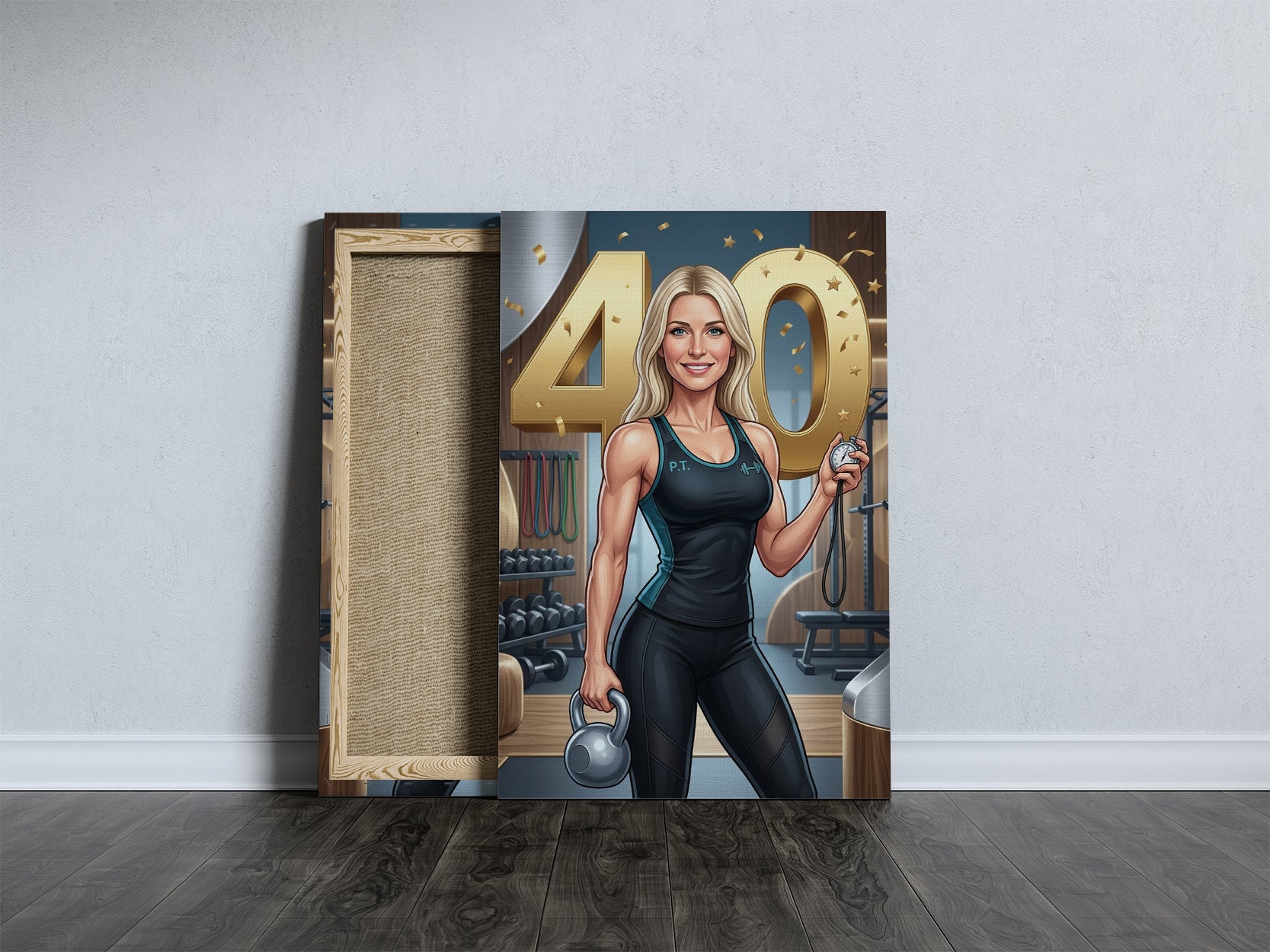 Karykatura trenerki personalnej na 40 urodziny - personalizowany mockup 5