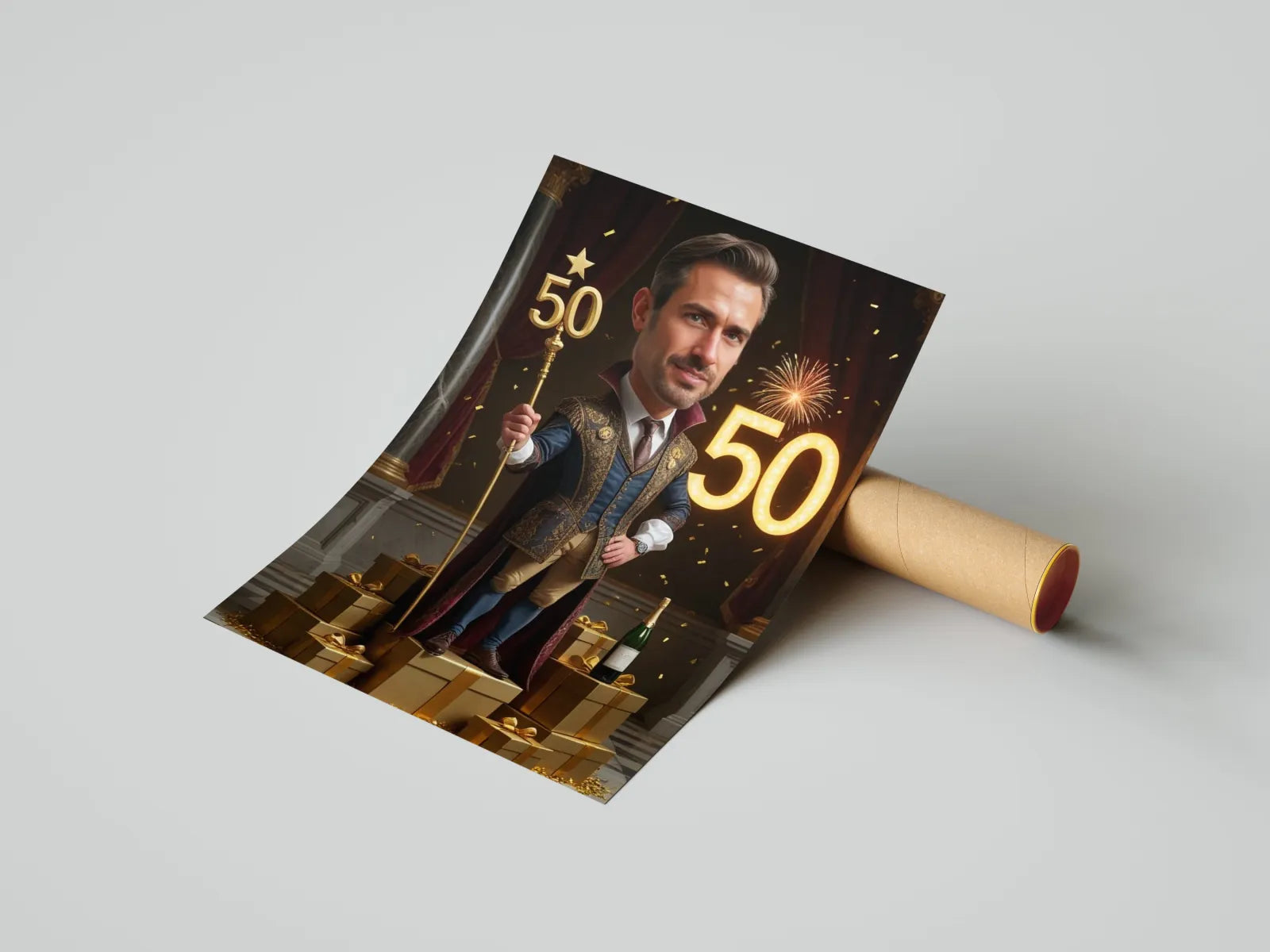 Humorystyczny plakat na 50. urodziny mężczyzny w produkcie Karykatura urodzinowa na płótnie