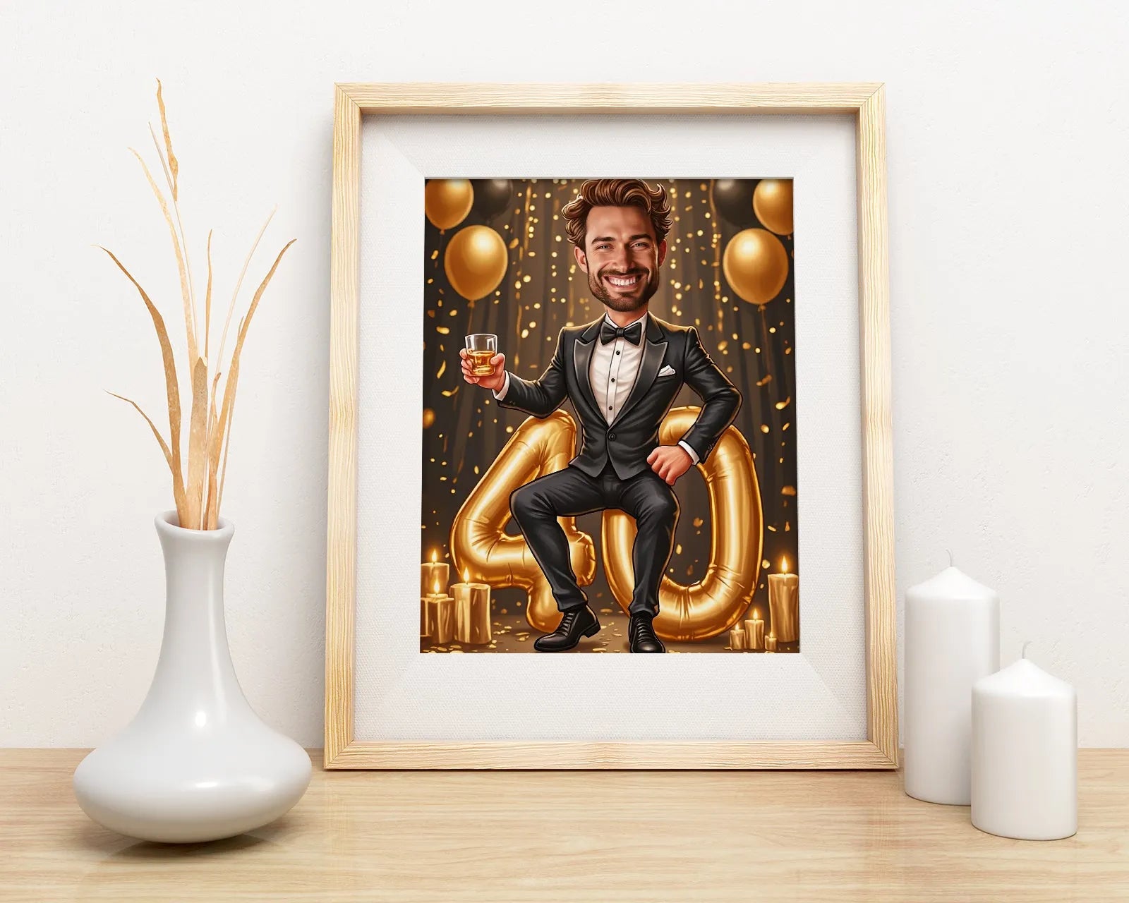 Framed caricature print for a man’s birthday gift, Karykatura ze zdjęcia