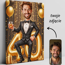Personalizowana karykatura na 40. urodziny dla mężczyzny na płótnie