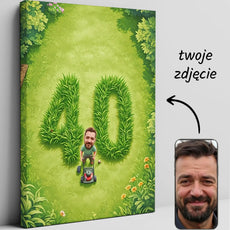 Spersonalizowany obraz na płótnie na 40 urodziny z motywem koszenia trawy dla ogrodnika