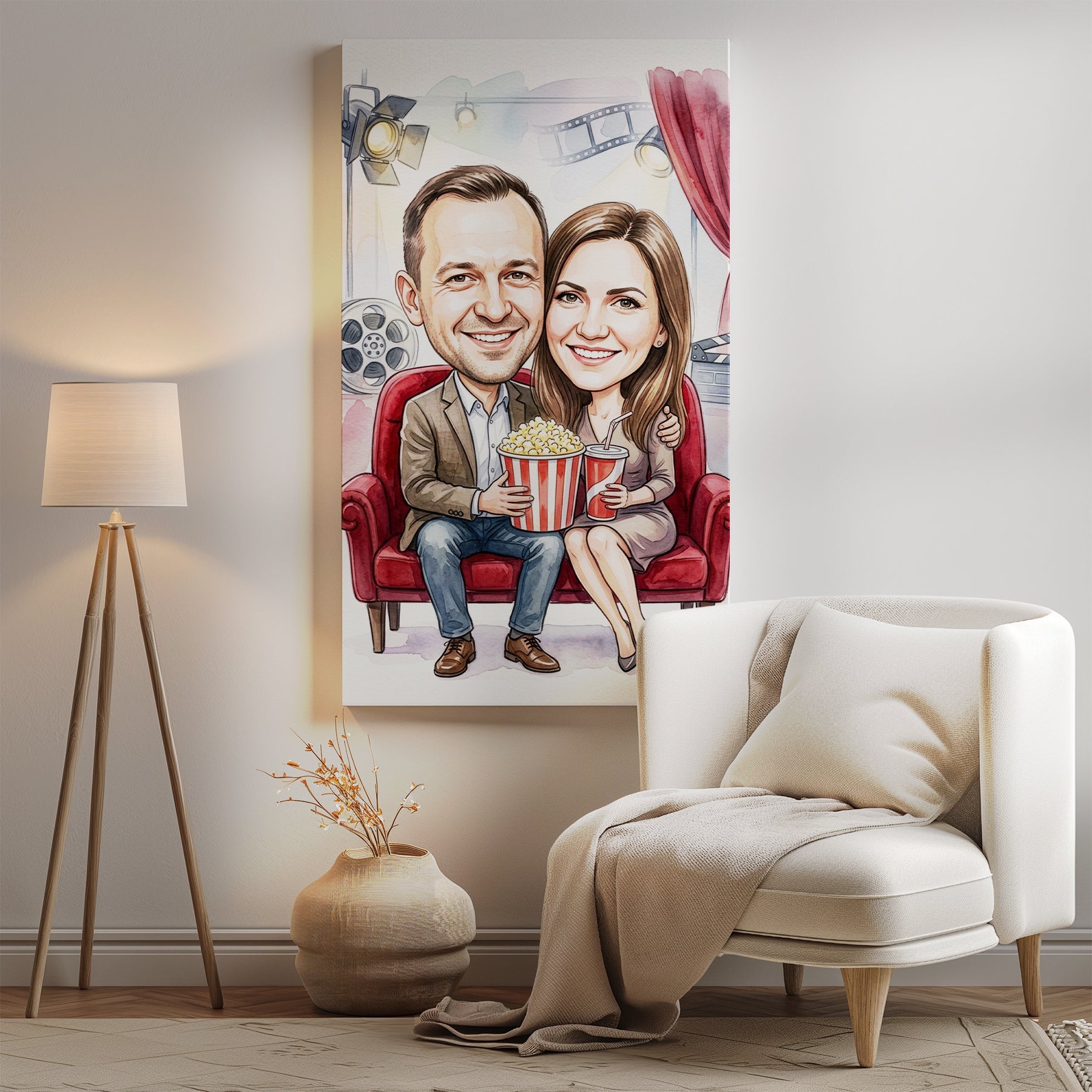 Karykatura personalizowana ze zdjęcia dla pary w kinie mockup 2