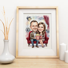 Karykatura personalizowana ze zdjęcia dla pary w kinie mockup 3