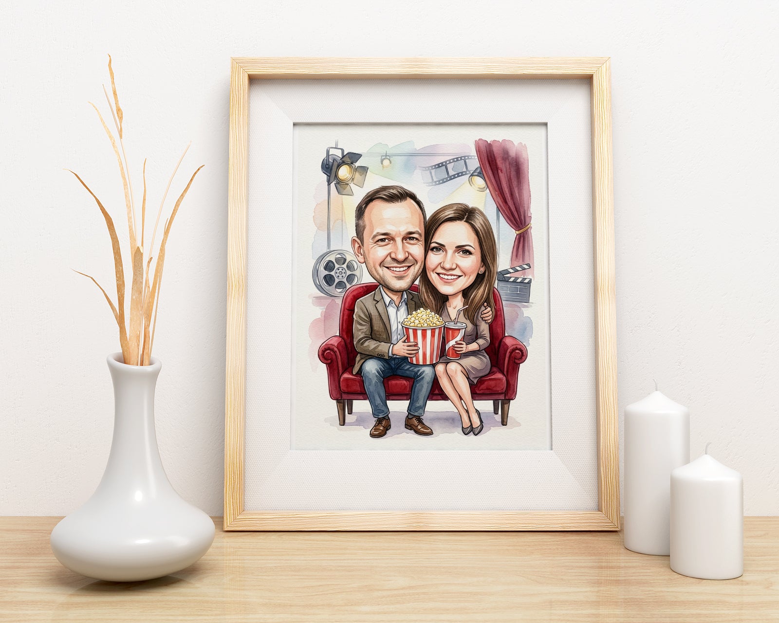 Karykatura personalizowana ze zdjęcia dla pary w kinie mockup 3