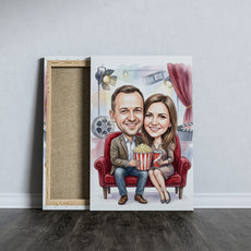 Karykatura personalizowana ze zdjęcia dla pary w kinie mockup 5