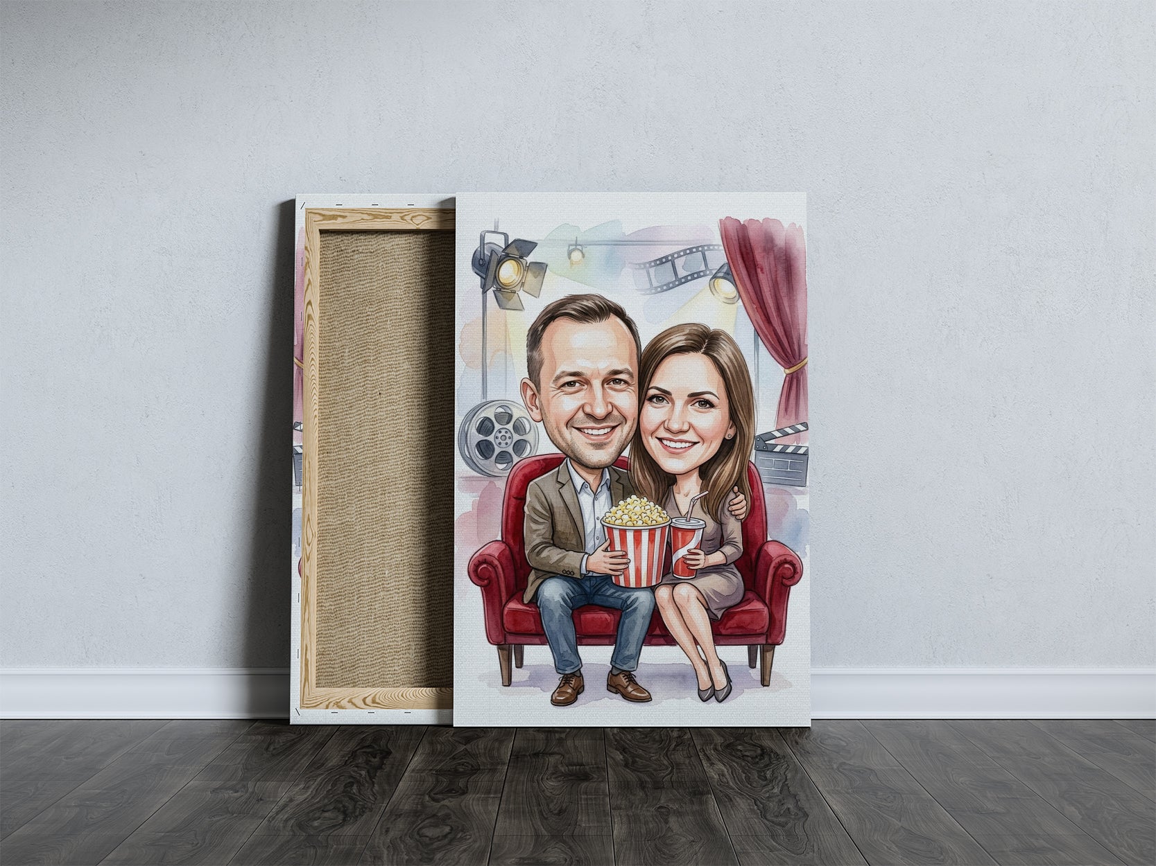 Karykatura personalizowana ze zdjęcia dla pary w kinie mockup 5