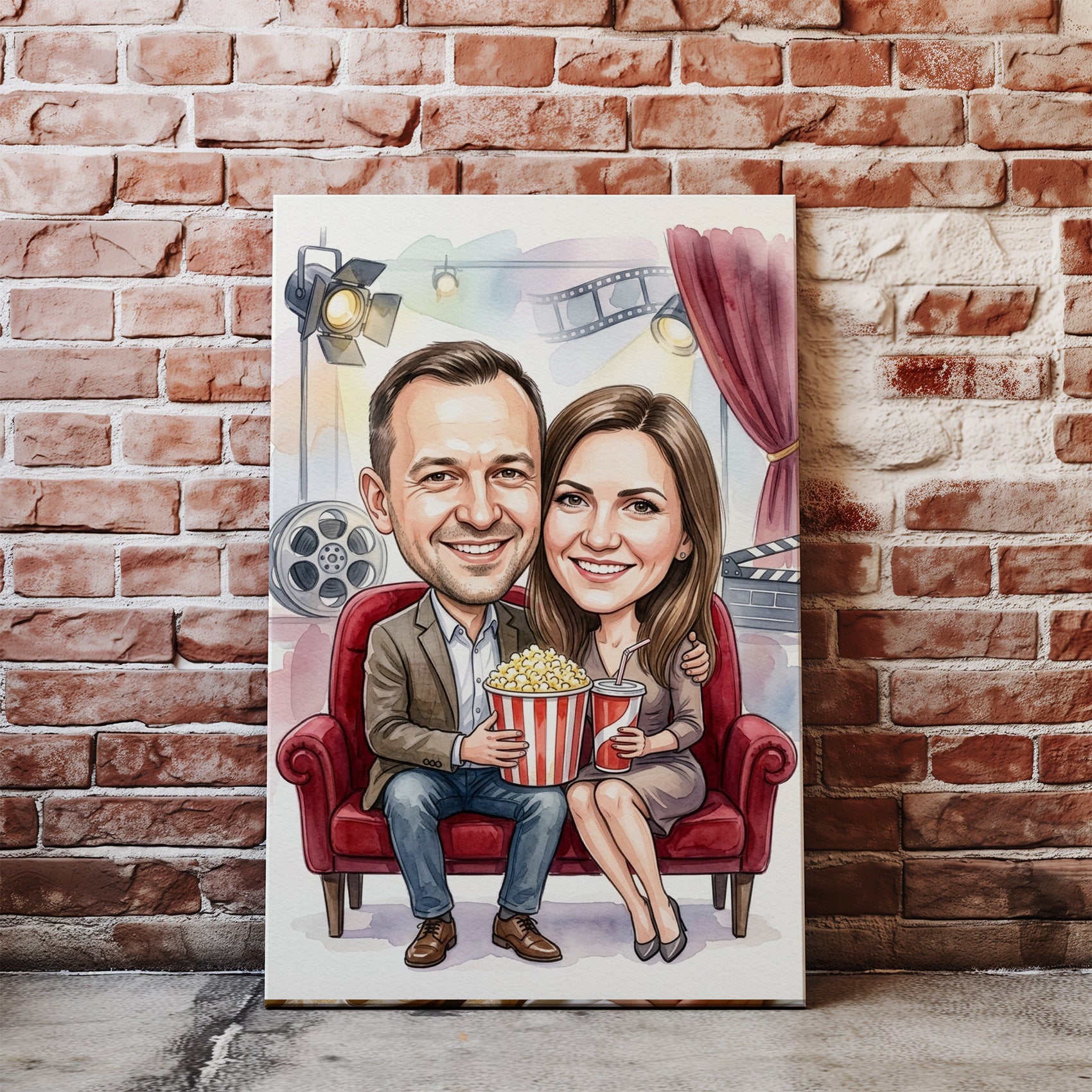 Karykatura personalizowana ze zdjęcia dla pary w kinie nacegle