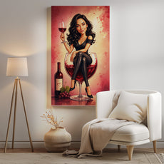 Karykatura ze zdjęcia kobiety z winem – prezent premium mockup 2