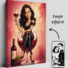 Karykatura ze zdjęcia kobiety z winem – prezent premium glowne