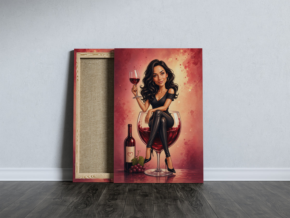 Karykatura ze zdjęcia kobiety z winem – prezent premium mockup 5