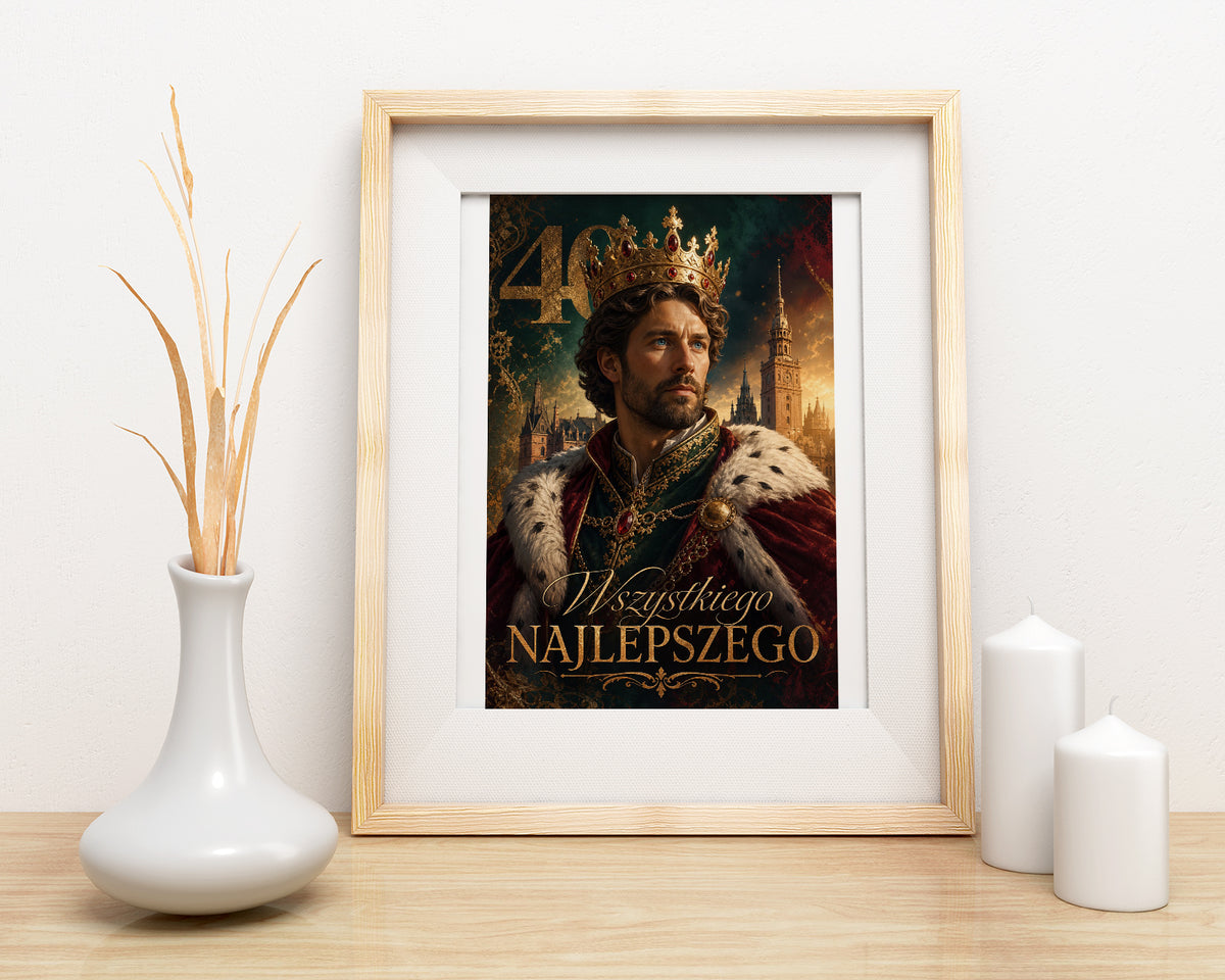 Karykatura ze zdjęcia na 40 urodziny – królewski portret mockup 9