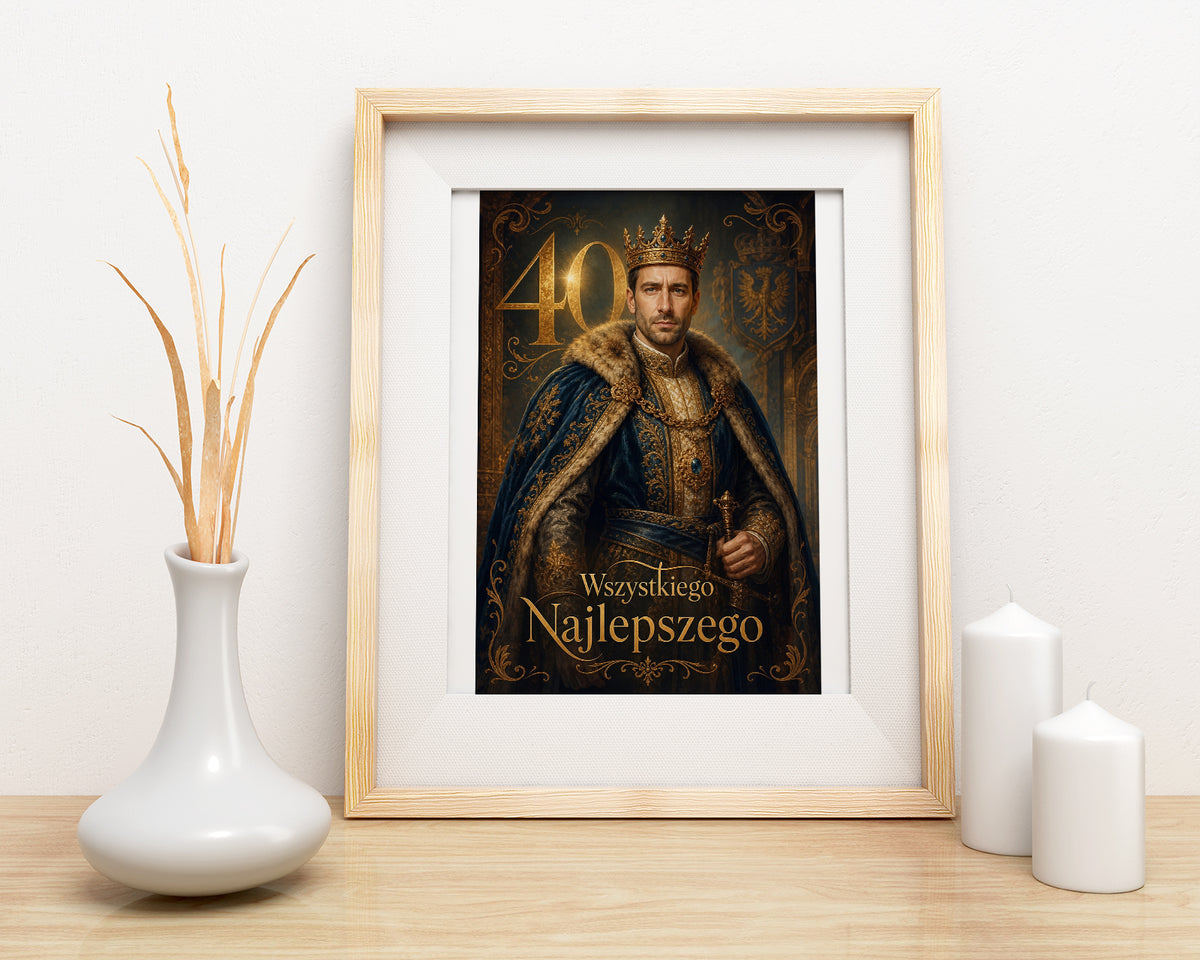 Karykatura ze zdjęcia na 40 urodziny – królewski portret mockup 5